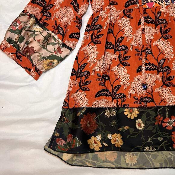 John Mark Blouse Size S Orange Artsy Boho Floral Mixed Print Tunic Top Flowy EUC - Picture 4 of 13